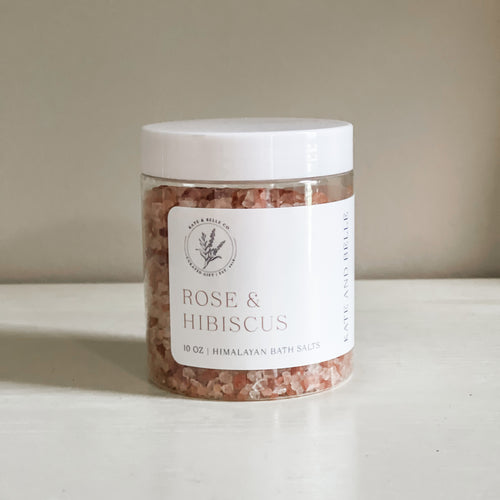 ROSE & HIBISCUS • 10oz Himalayan Pink Bath Salts - Kate and Belle