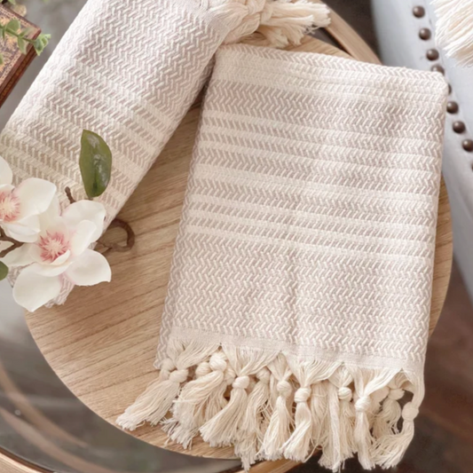 ORGANIC TURKISH HAND TOWEL • TAN - Kate and Belle
