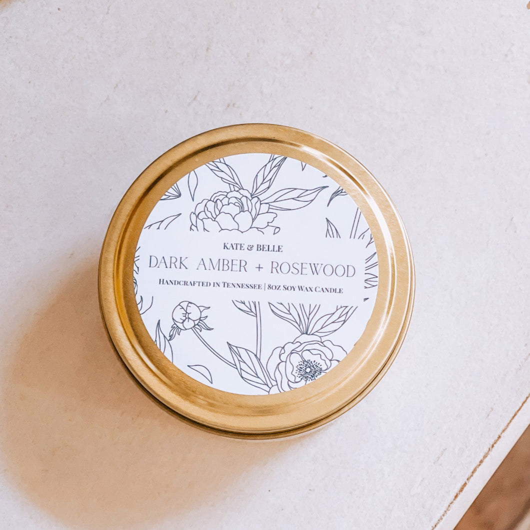 DARK AMBER + ROSEWOOD • 8oz Candle